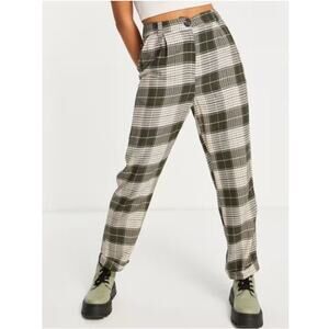 TOPSHOP NORDSTROM Women's Khaki-Green CoOrd Highwaisted Check Peg Trouser Size 4